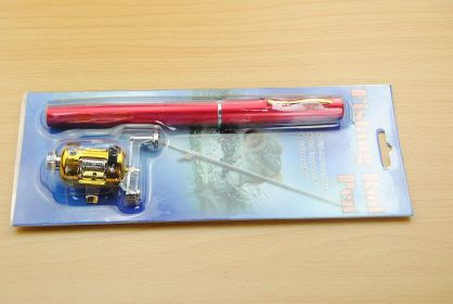 Telescopic drum pen rod fishing gear set (Color: Red)