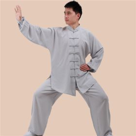 Cotton And Linen Men Perform Morning Exercises In Spring, Summer And Autumn (Option: Grey-3XL)