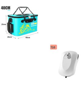 Fish Bucket Fishing Bucket Eva Thickened Multifunctional Live Fish Box Folding Bucket Fish Protection Bucket Fish Box With Rechargeable Oxygen Pump (Option: Blue40cm-1Set)